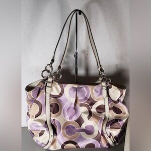 Coach Satin Purple Signature Fabric Shoulder Bag w/COA